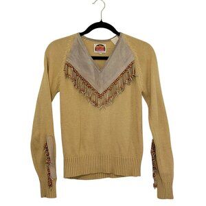 Vintage Sweater Womens Medium 70s 80s Western Core Fringe Cowgirl Rodeo Suede